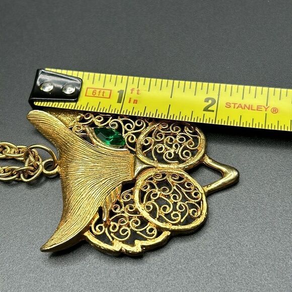 VTG Winking One Green Eyed Cat Pendant Gold Rope Chain Necklace - Picture 11 of 11